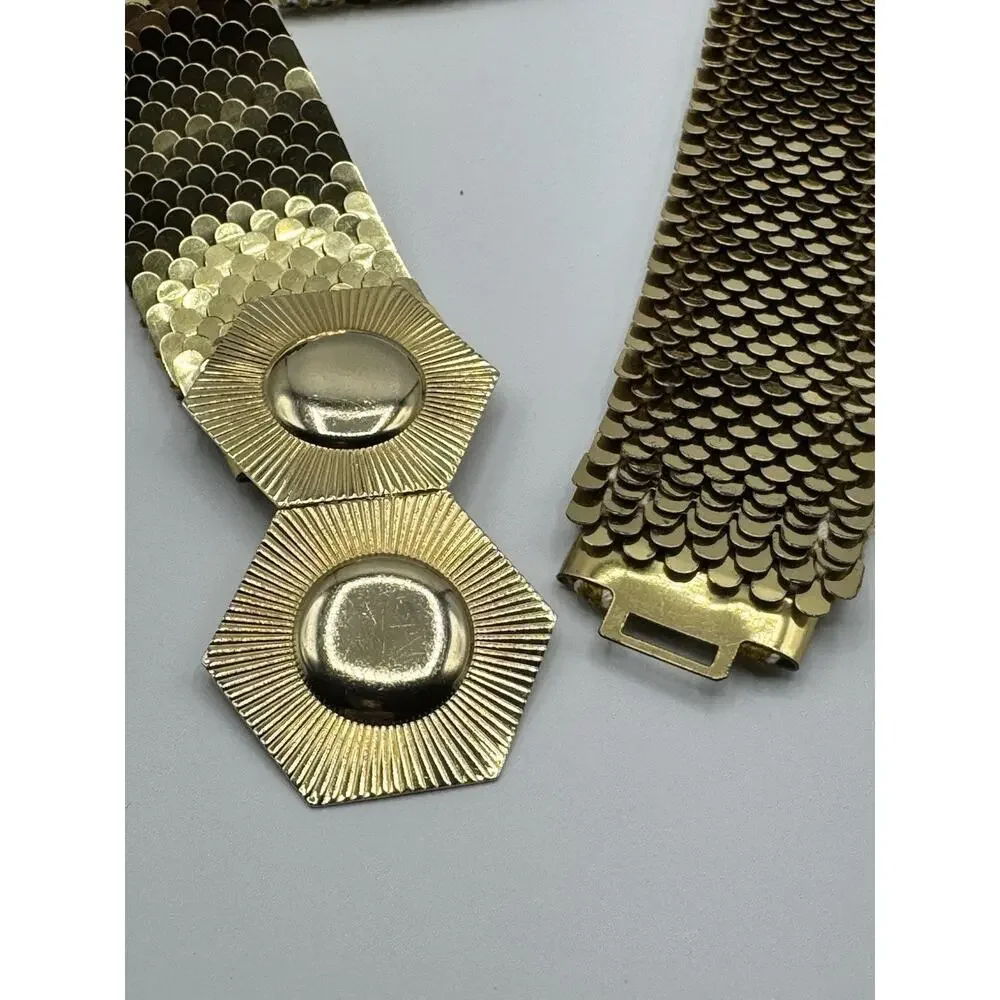 Vintage Gold Fish Scale Style Stretch Disco Wide Waist Belt One Size